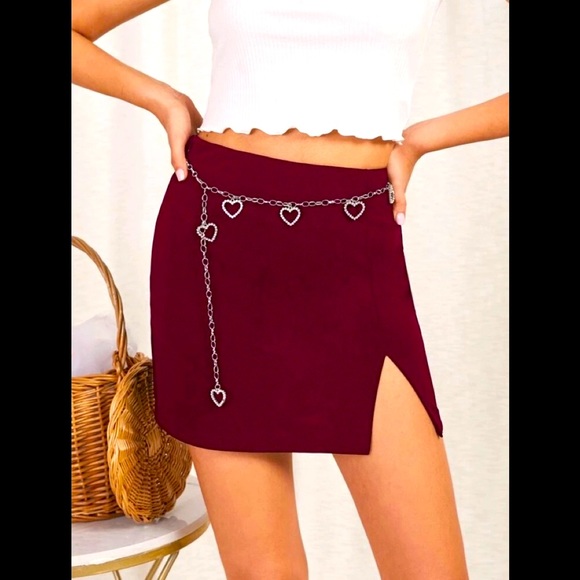 Maroon Heart Chained Skirt with Front Slit - Picture 1 of 5